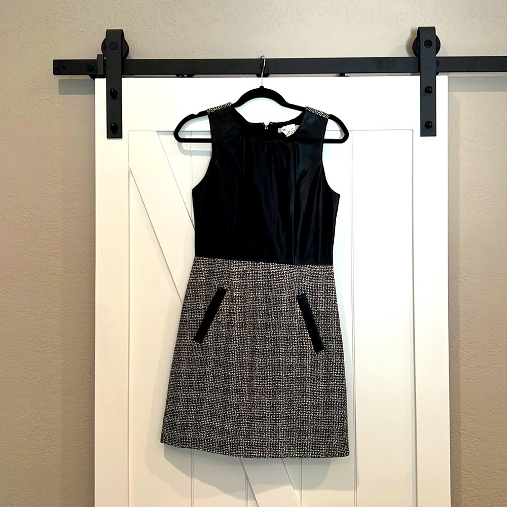 Faux leather and tweed dress